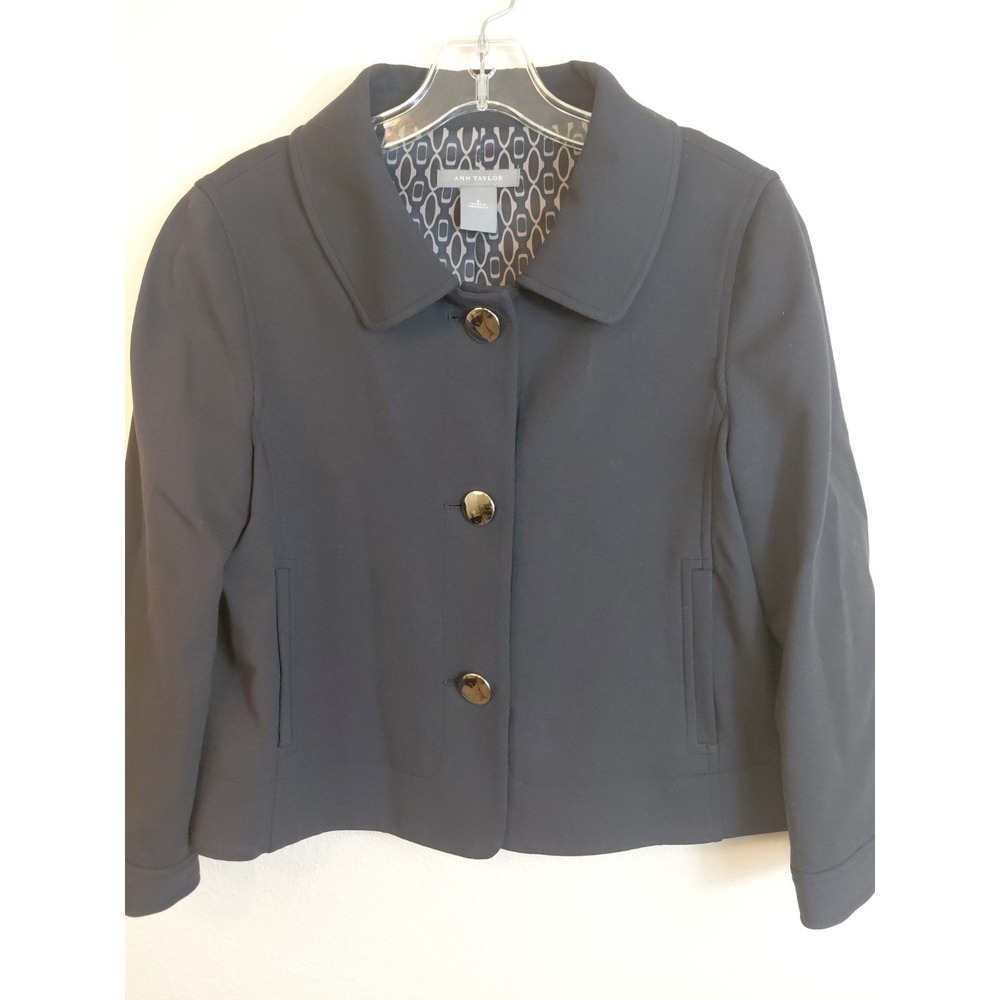 Ann Taylor Blazer Jacket Size 2 Navy 3/4 Sleeves Fully Lined Rayon & Nylon - Picture 2 of 8